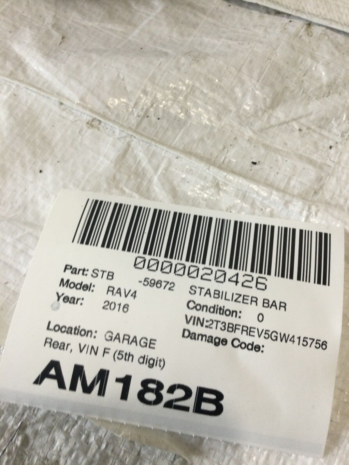 2016 Toyota Rav4 AWD Rear Stabilizer Bar OEM
