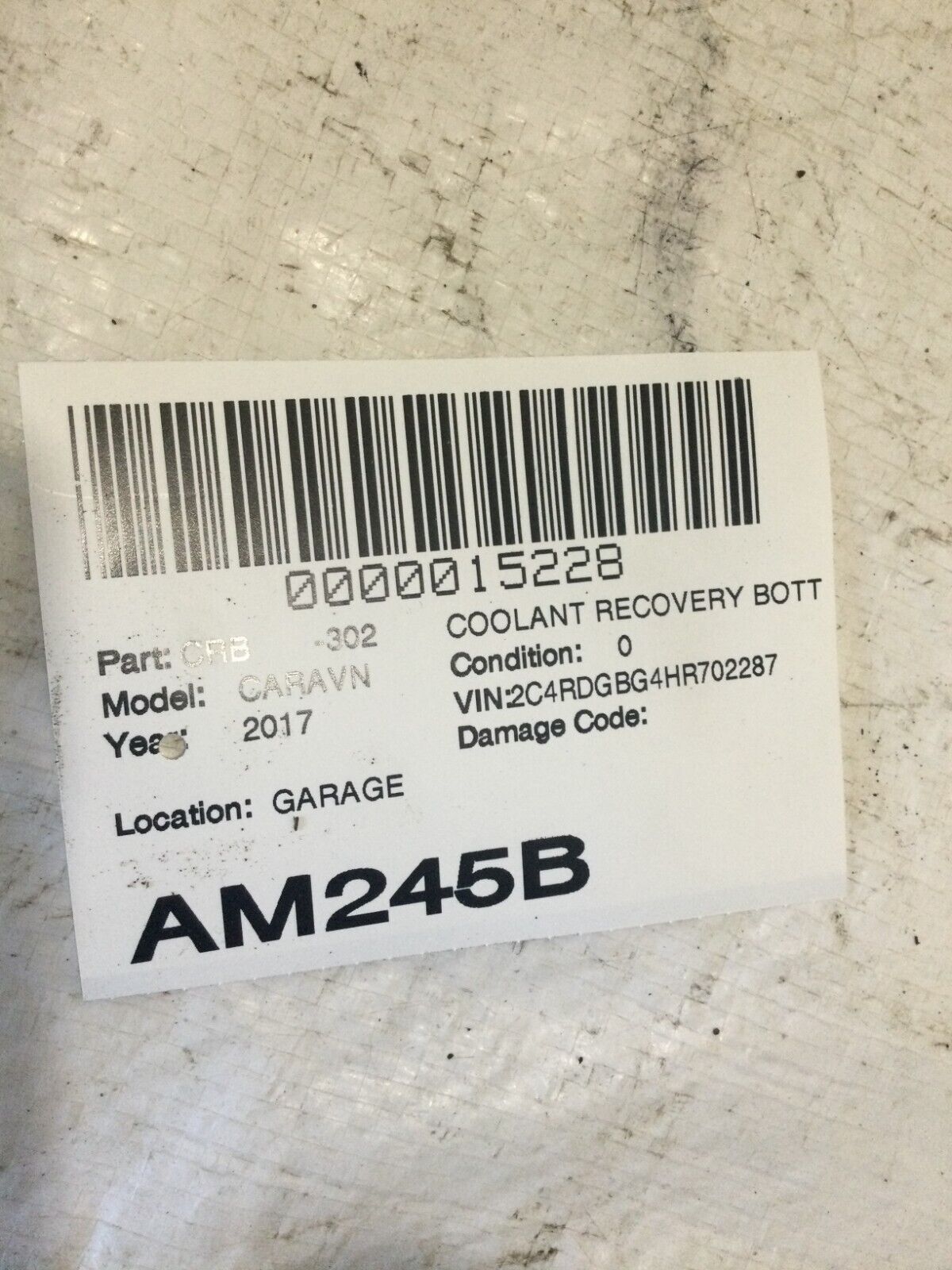 2017 Dodge Grand Caravan  Coolant Reservoir 04677569AA OEM