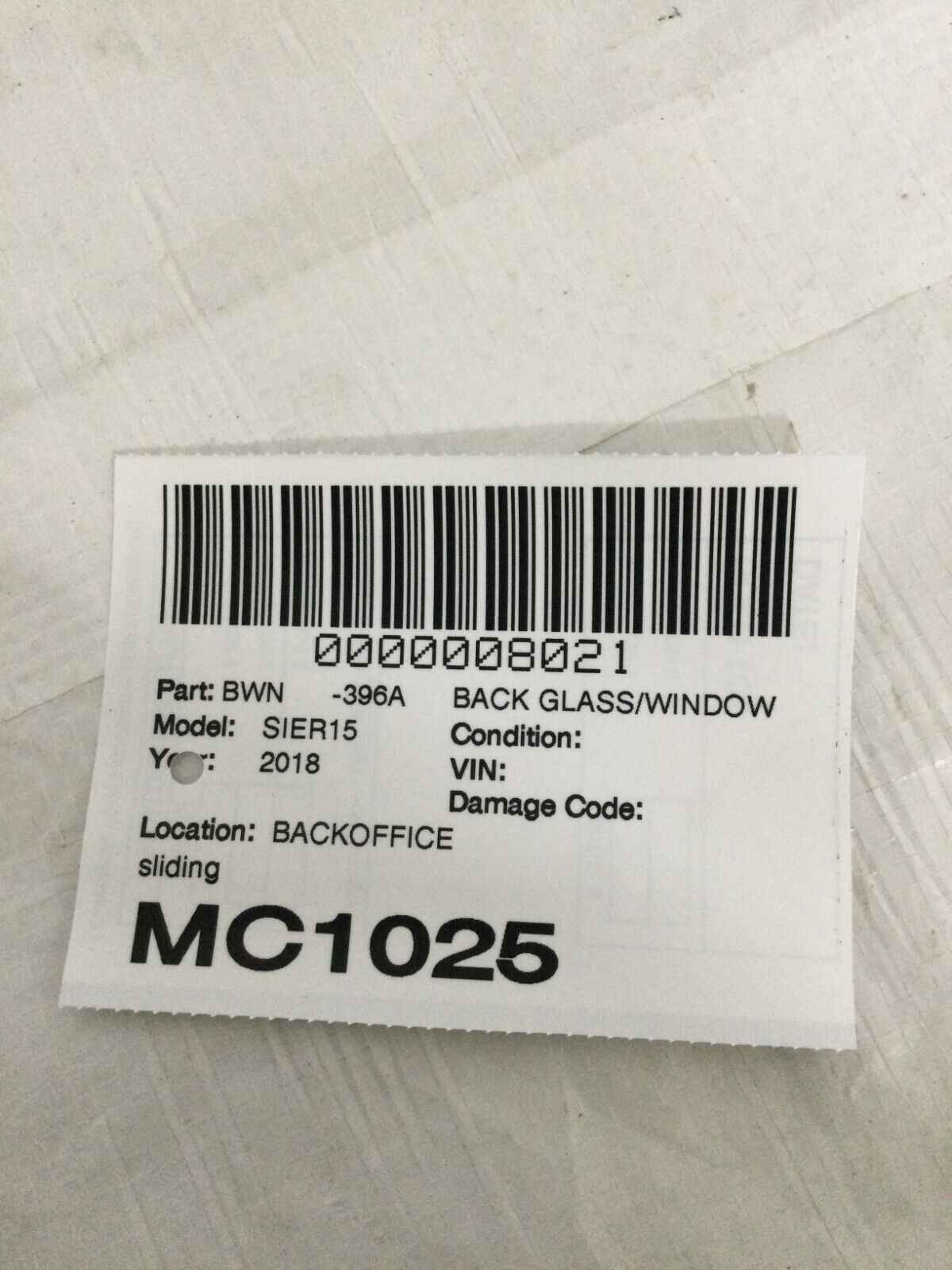 2018 -2019 Gmc Sierra 1500 Sliding Rear Back Glass OEM