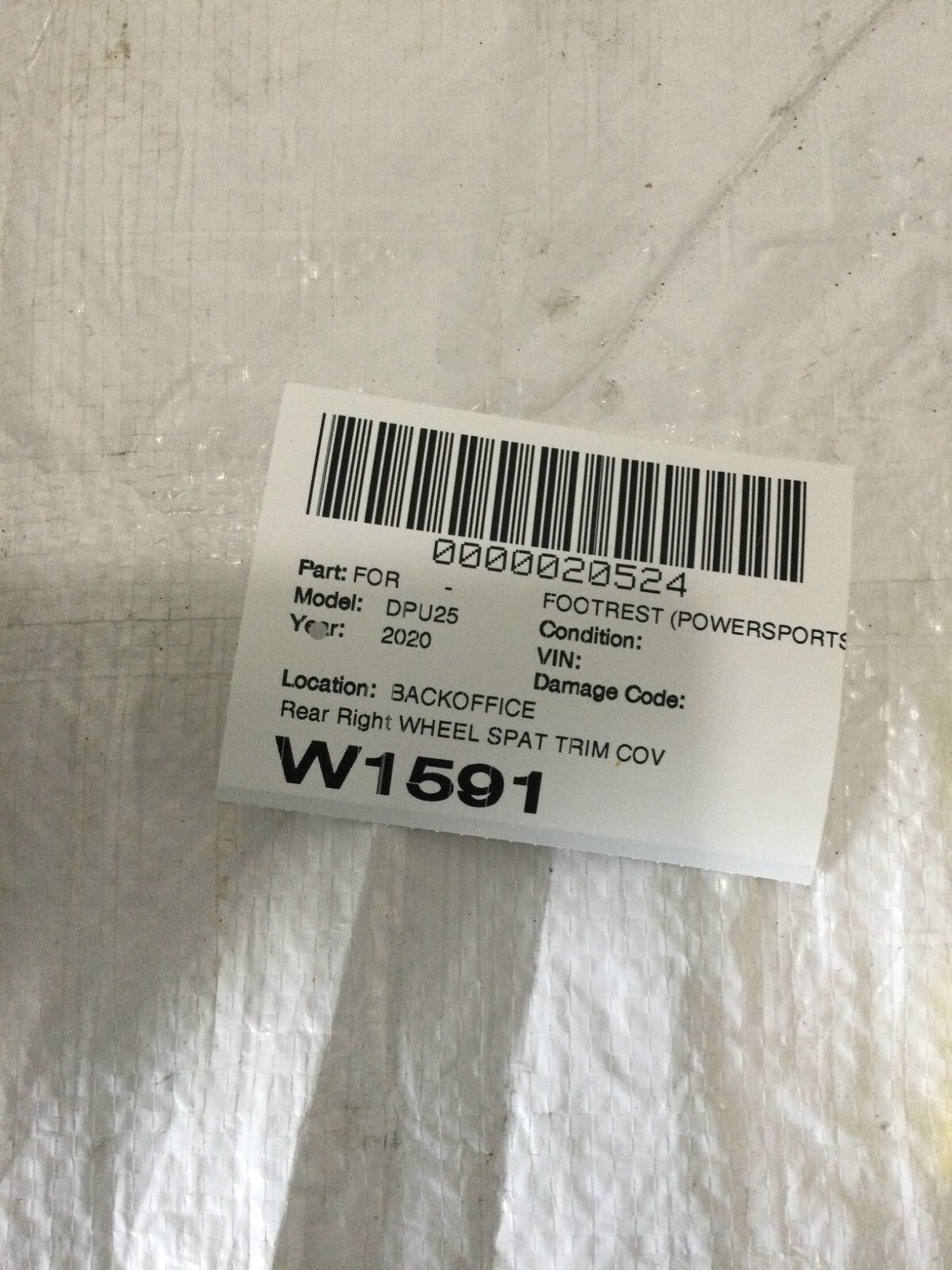 2020 Dodge Ram 2500 Right Passenger Rear Wheel Spat Trim Cover OEM