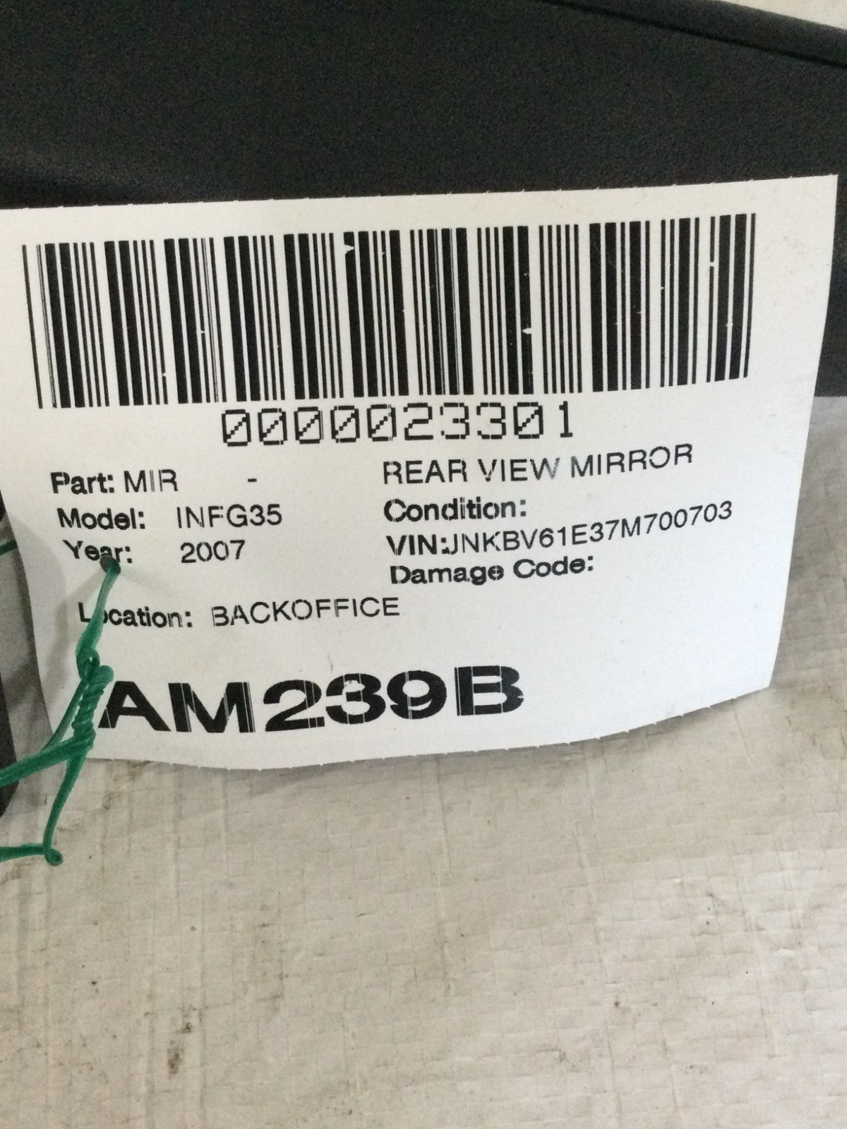 2007 Infiniti G35 Rear View Mirror OEM NZLZTVHL3