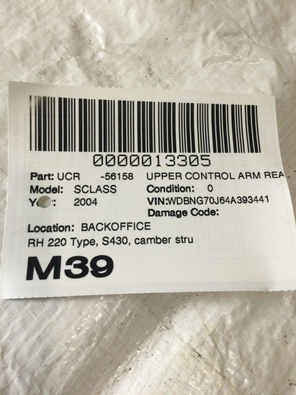 2004 Mercedes Benz S430 Rear Right Upper Camber Control Arm OEM