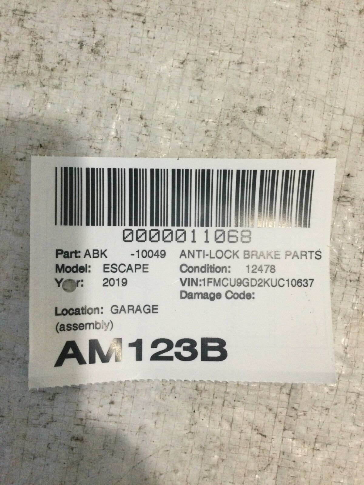 2019 Ford Escape 1.5L AT ABS Pump Control OEM GV612C405CL Module