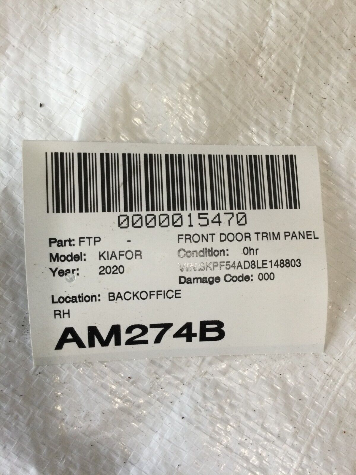 2019-2021 Kia Forte Door Trim Panel Front Right Passenger OEM