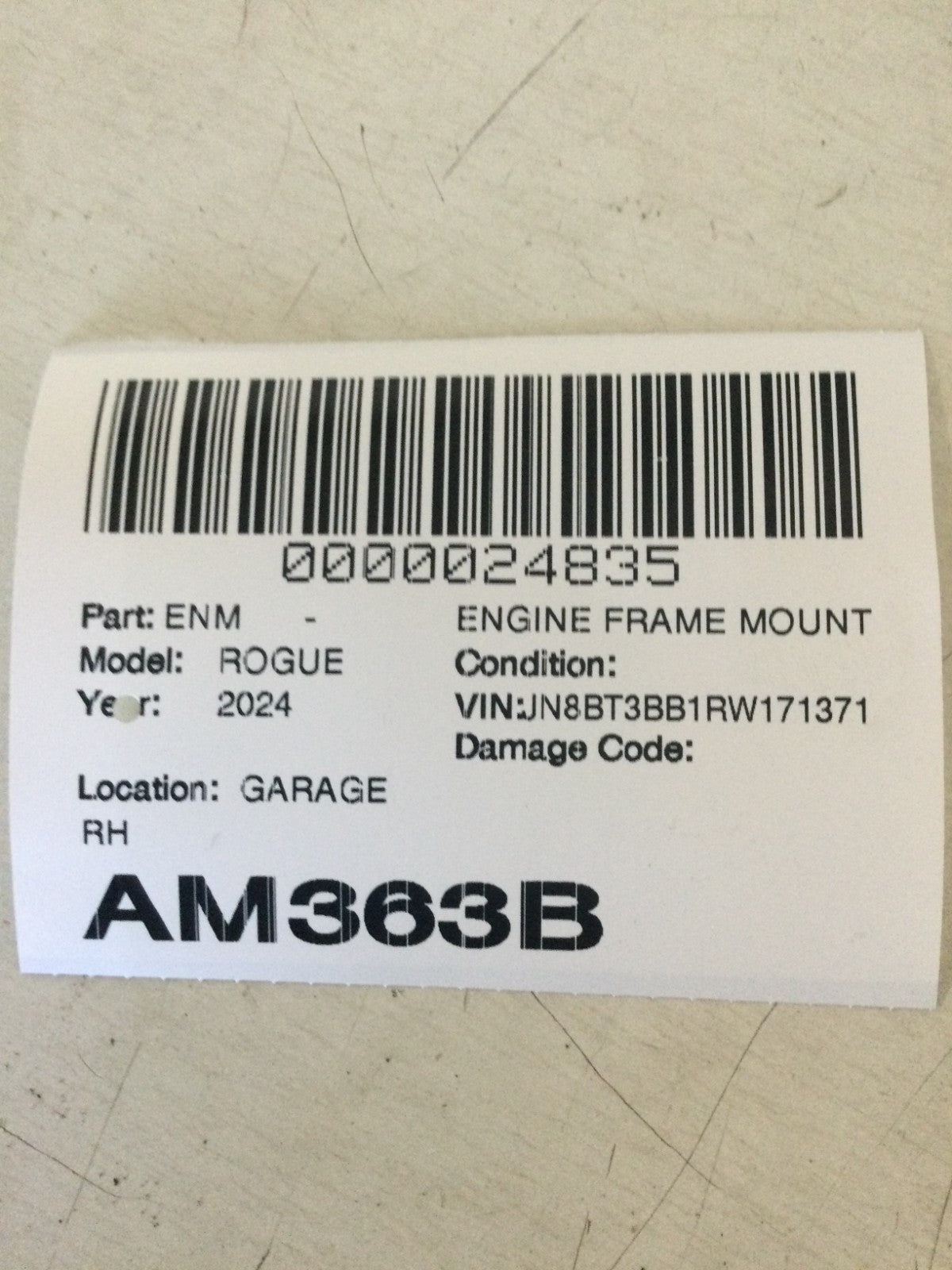 2024 Nissan Rogue 1.5L Right Side Engine Bracket Frame Mount OEM