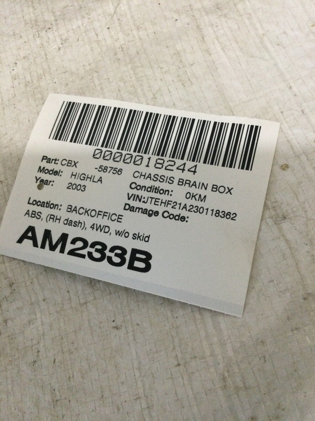 2003 Toyota Highlander  ABS Control Module  079400-8890 OEM