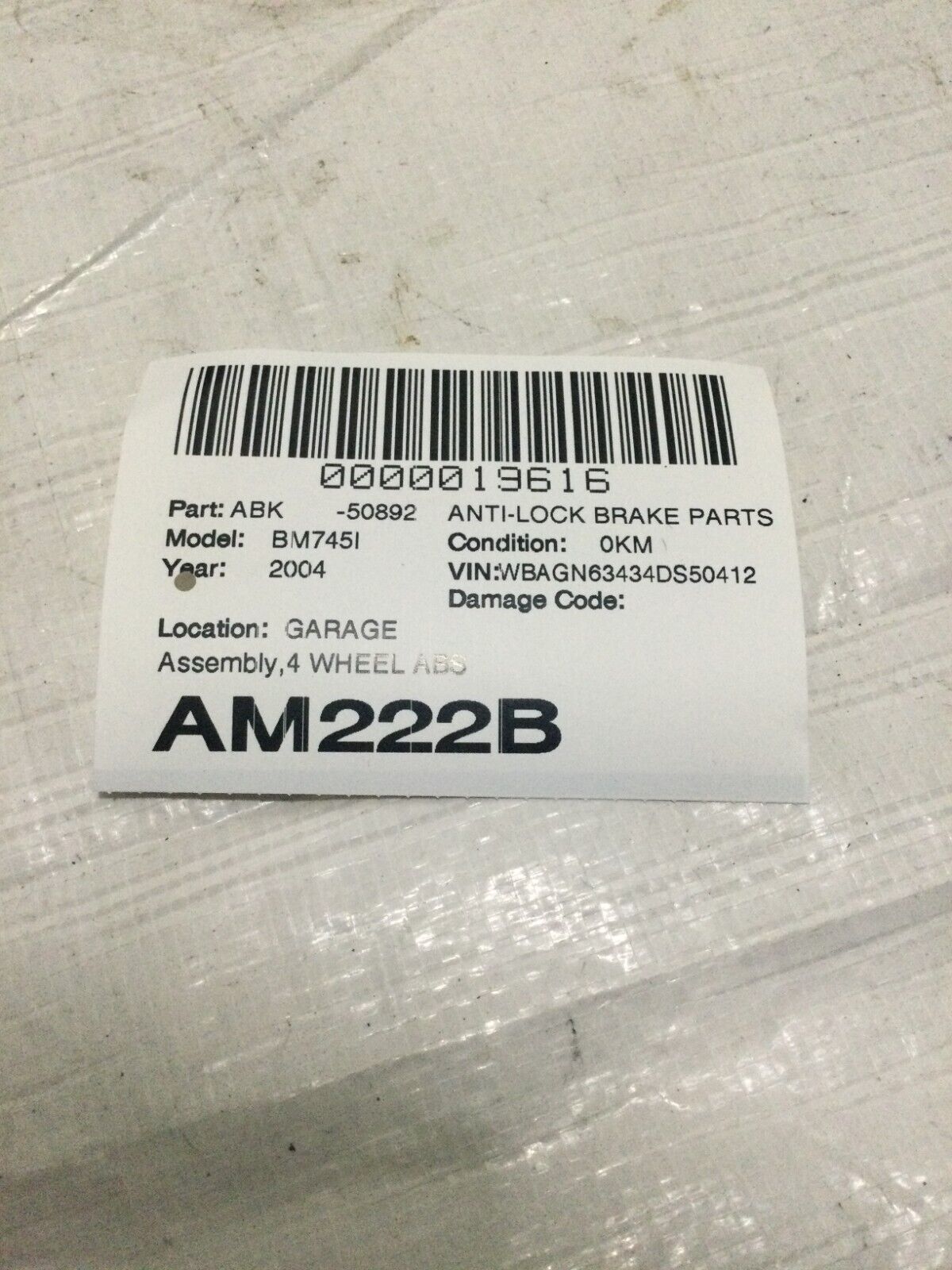 2004 BMW 7-Series  Anti-lock Brake Part Assembly OEM