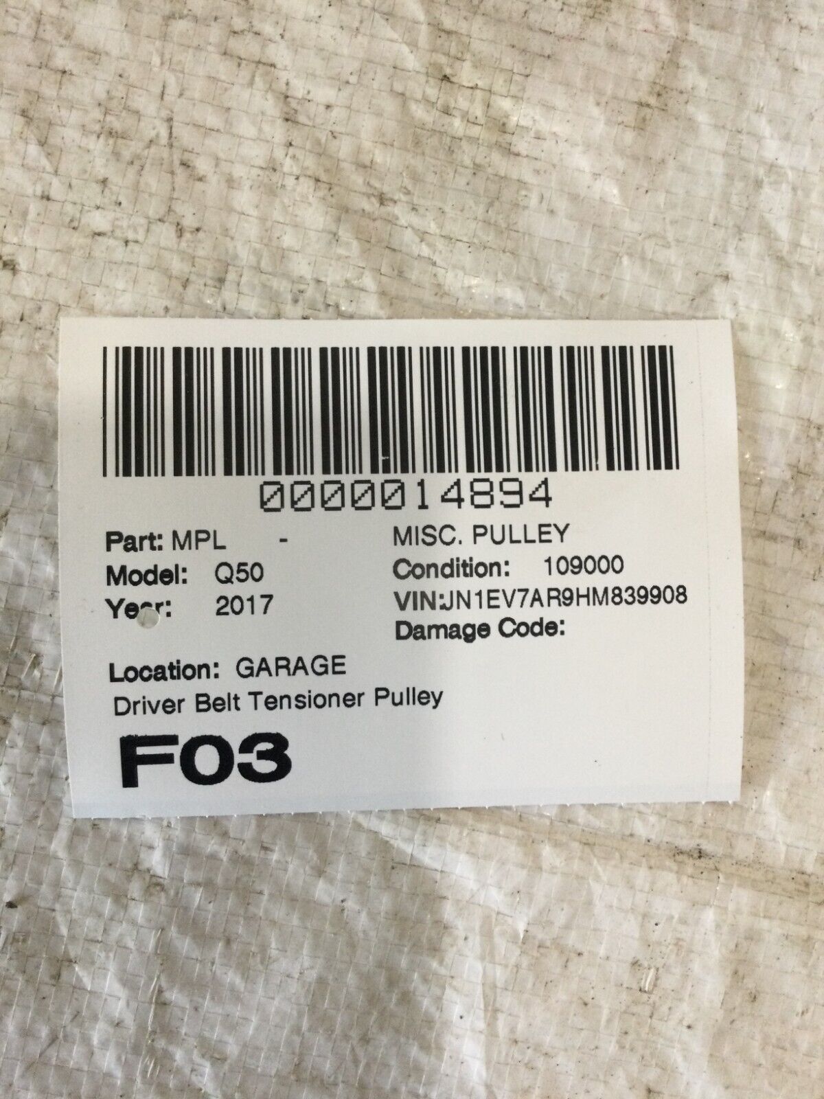 2017 Infiniti Q50 Drive Belt Tensioner Pulley OEM