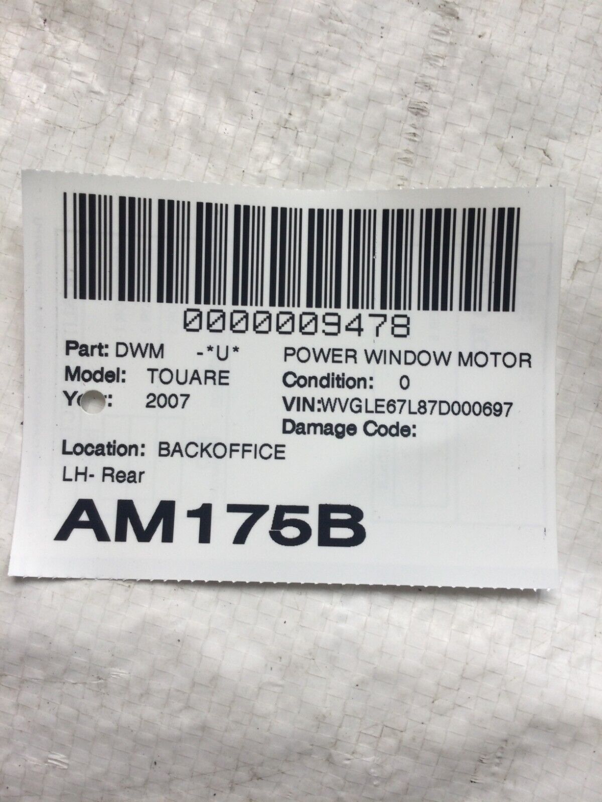 2007 Volkswagen Touareg Door Window Regulator Motor Rear Left 7L0959795A OEM