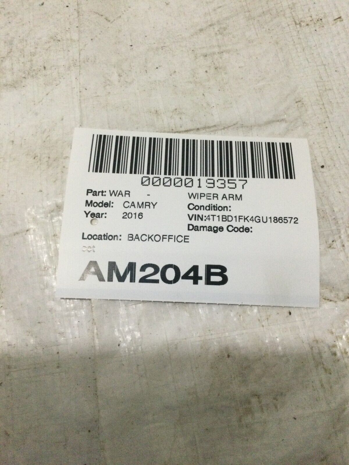 2016 Toyota Camry Wiper Arm Set OEM Left Right