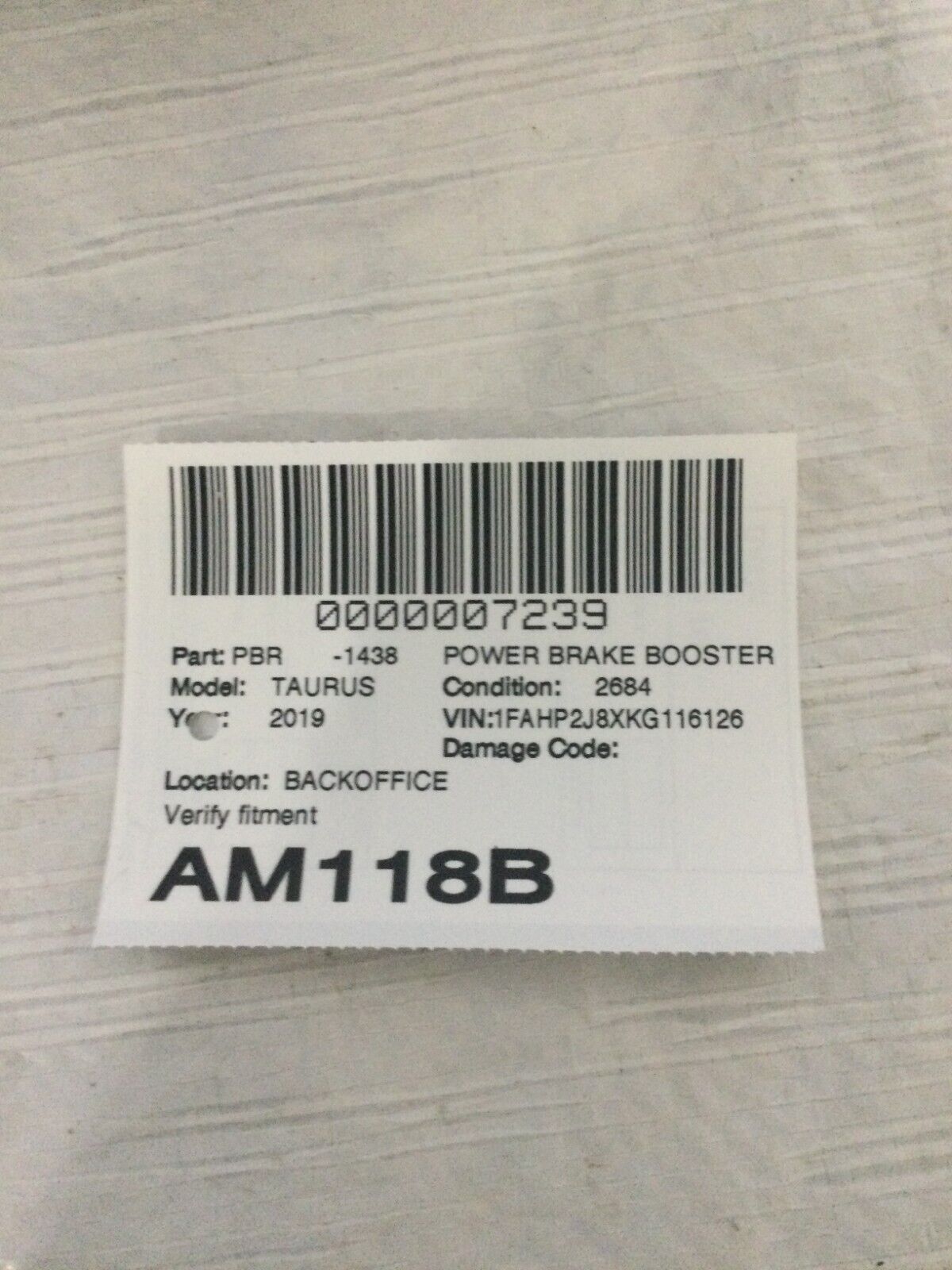 2019 Ford Taurus Power Brake Booster OEM