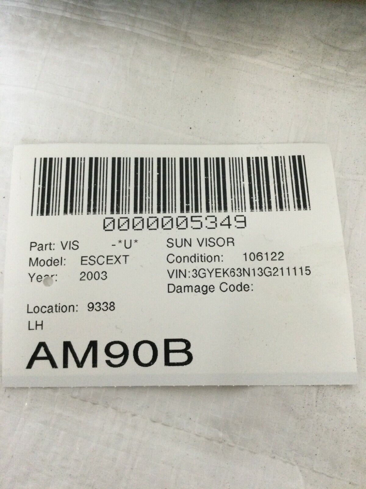 2003-2006 Cadillac Escalade EXT Sun Visor Left Driver Side OEM LH