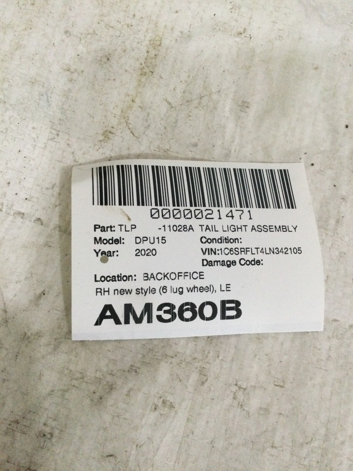 2020 Dodge RAM 1500 Right Tail Lamp New Style 55112992AD OEM