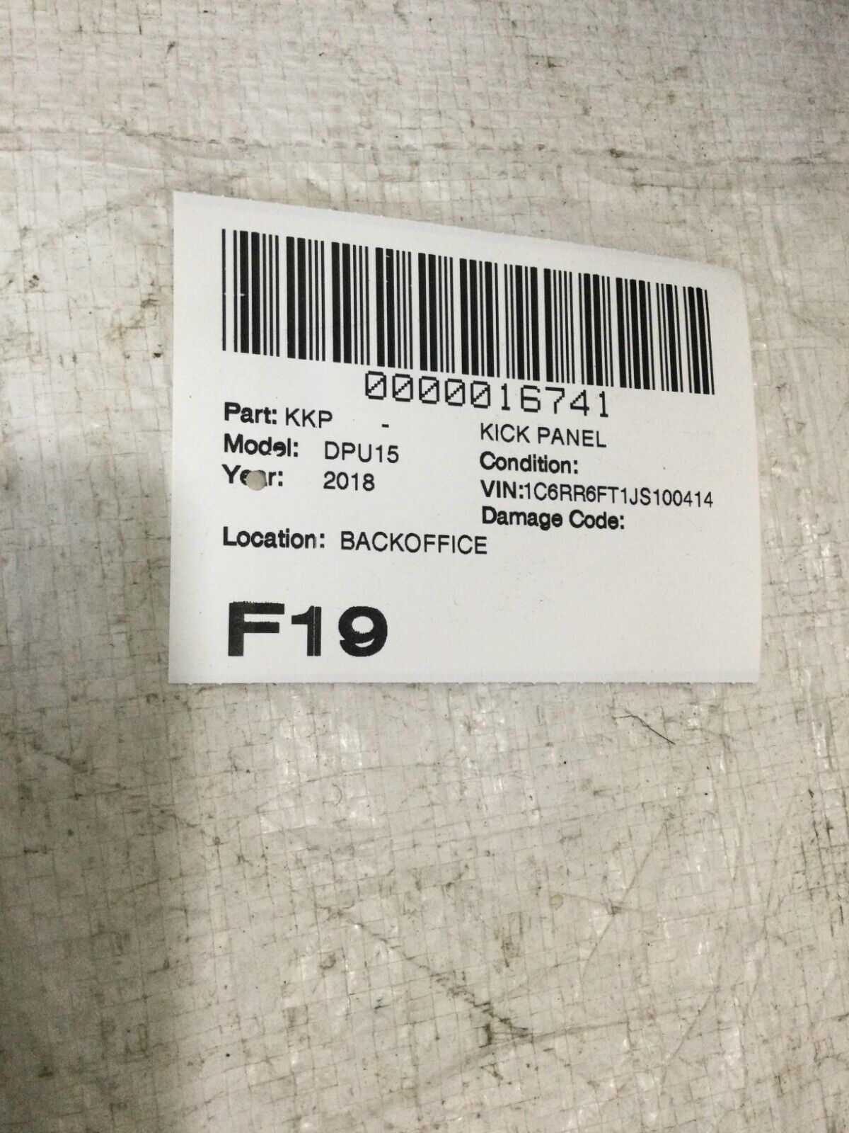 2018 RAM 1500   Kick Panel Trim S5506AE OEM