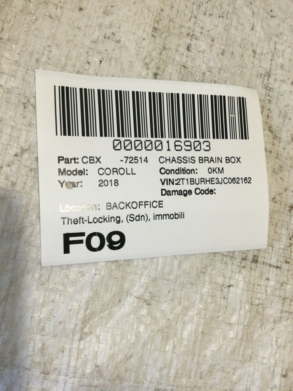 2018 Toyota  Corolla Theft Locking  Immobilizer  Control Module 625602-000 OEM