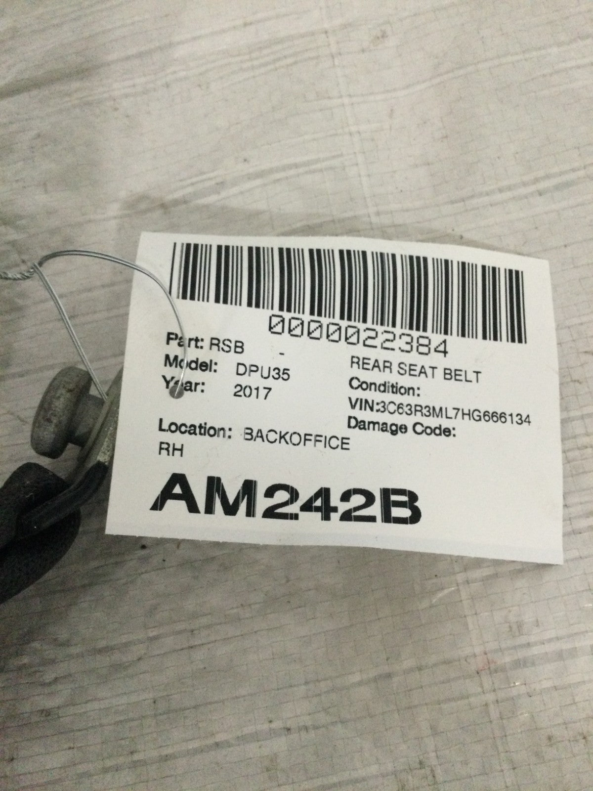2017 Dodge Ram 3500 Rear Right Seat Belt OEM P5KS491X9AB