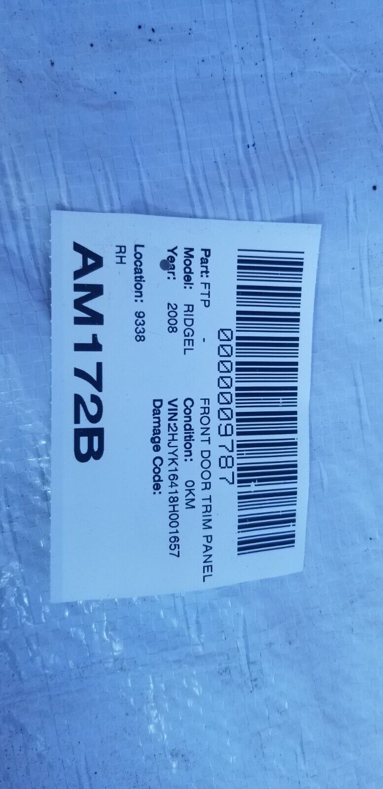 2006-2008 Honda Ridgeline Front Right Door Trim Panel W/ Window Switch OEM