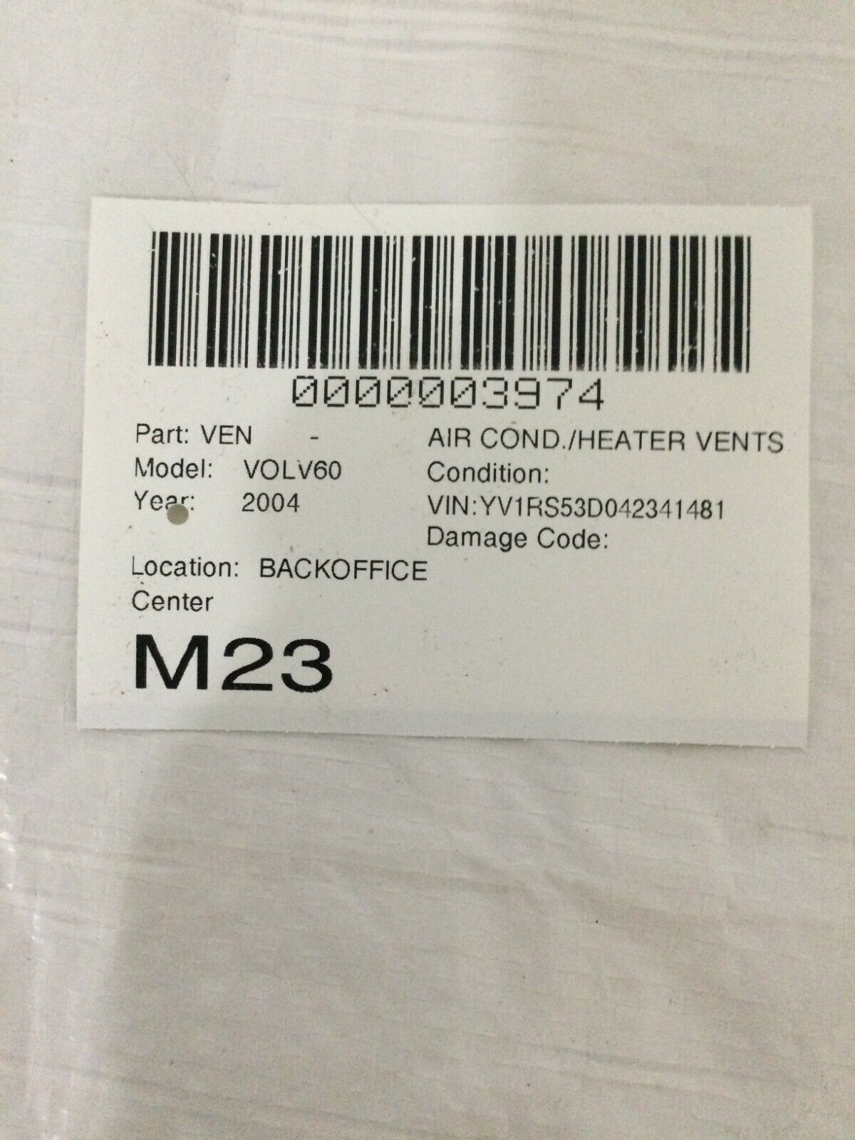 2004 Volvo S60 Center Dash Air Vent OEM 3409374