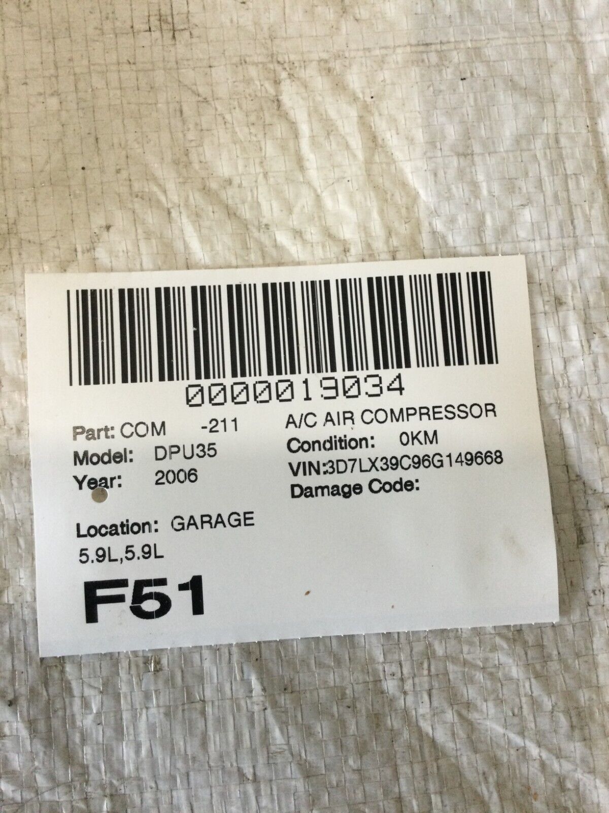 2006 Dodge Ram 3500 5.9L Diesel AC Compressor OEM