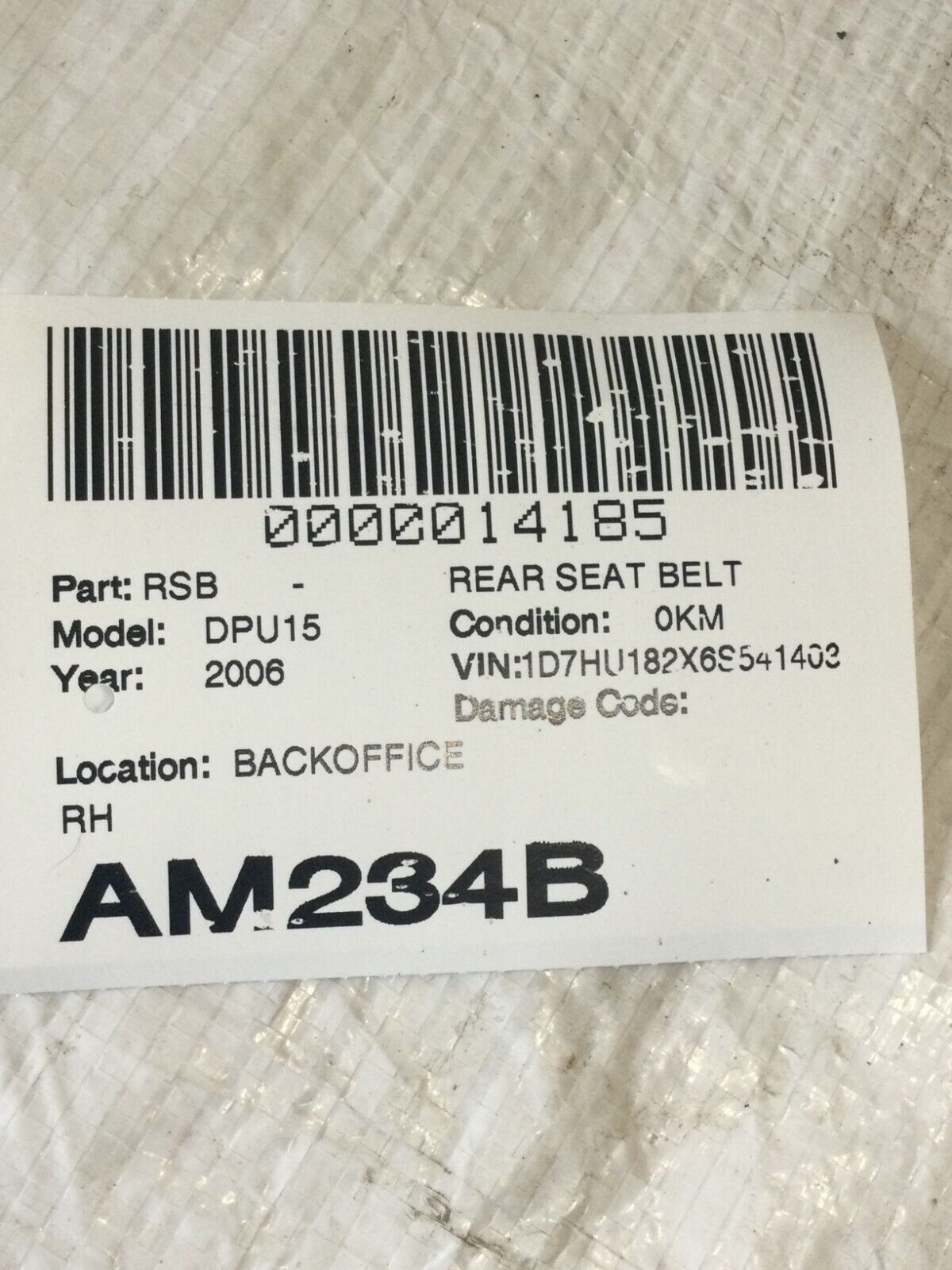 2006 Dodge Ram 1500 Rear Right Side Seat Belt OEM
