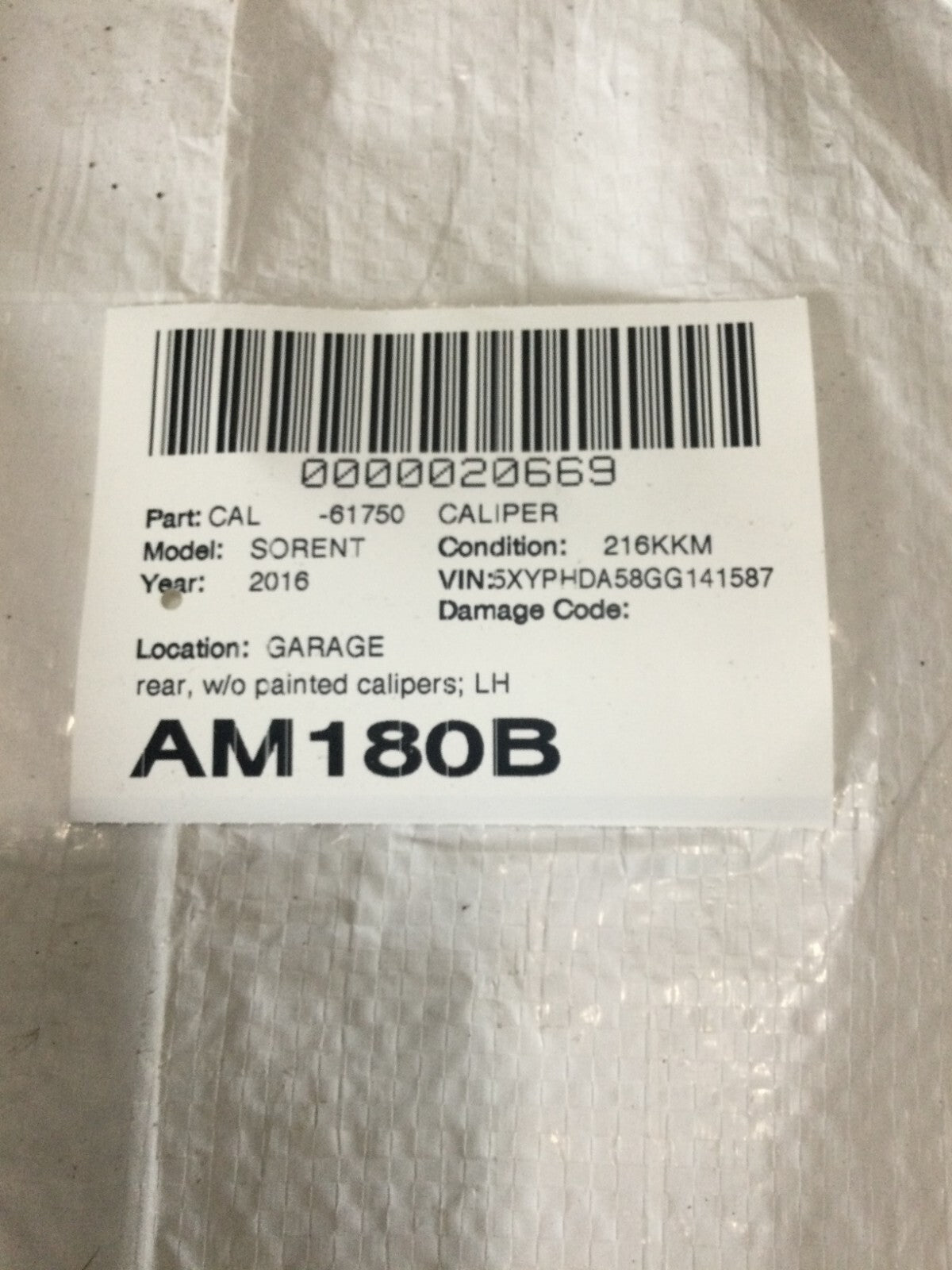 2016-2020 Kia Sorento Rear Left Brake Caliper OEM