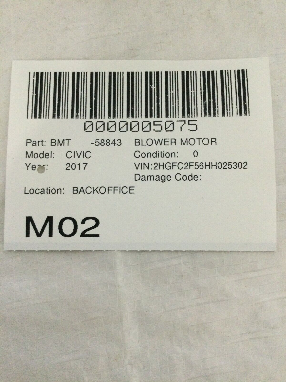 2016-2017 Honda Civic AC Heater Fan Blower Motor OEM