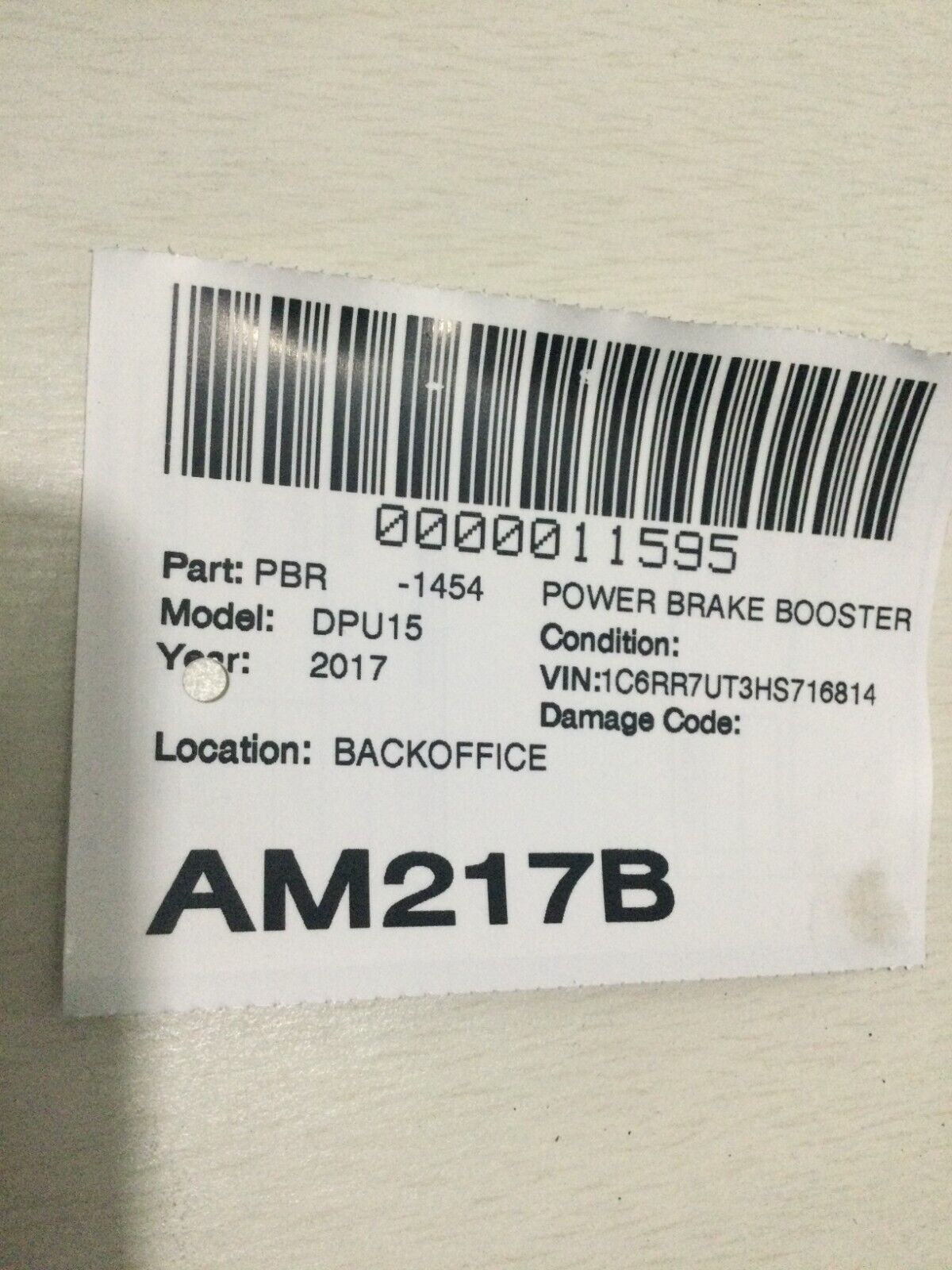 2017 Dodge Ram 1500 Power Brake Booster OEM 5.7L
