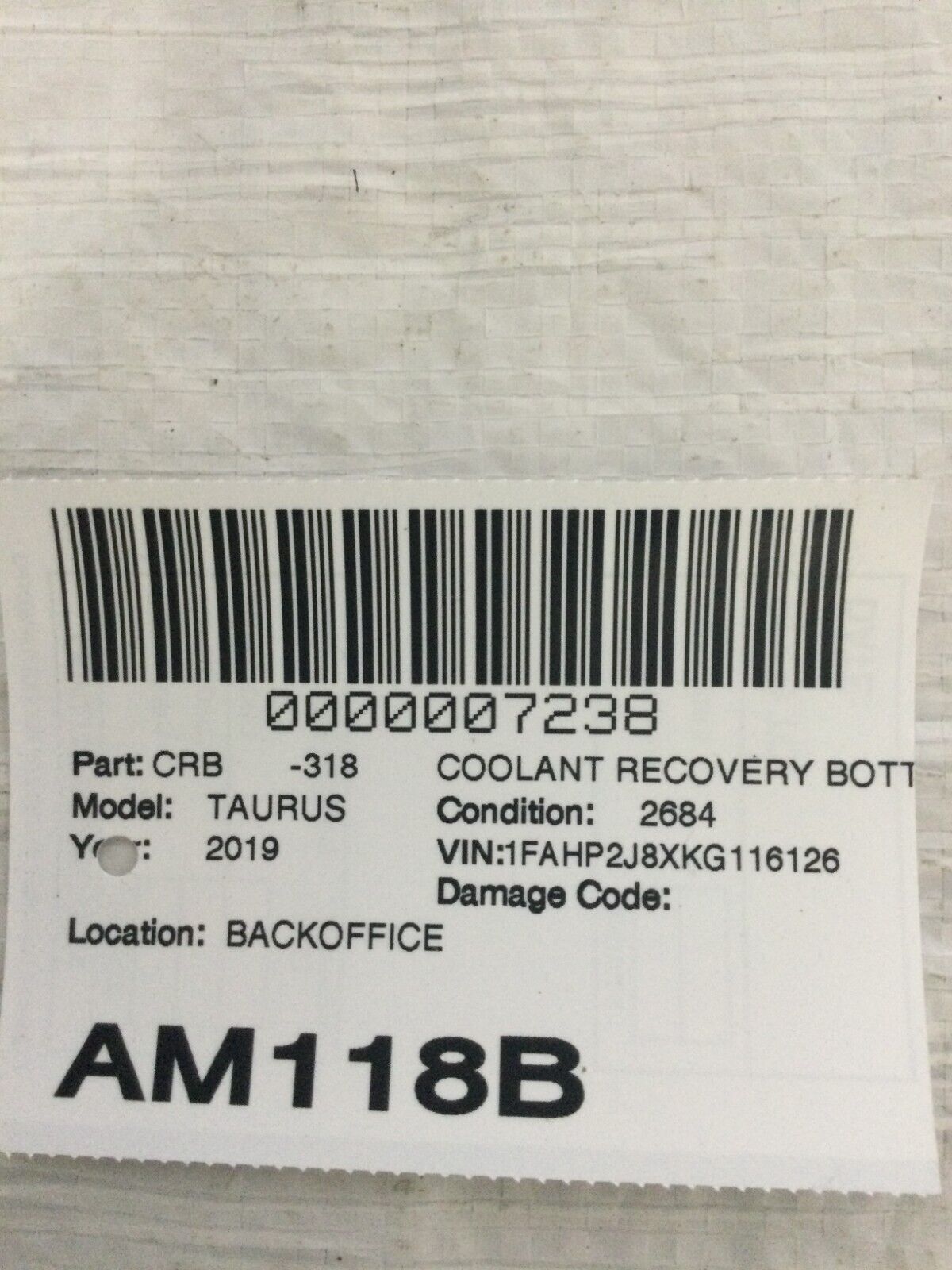 2019 Ford Taurus Radiator Coolant Cooling Overflow Bottle Reservoir OEM