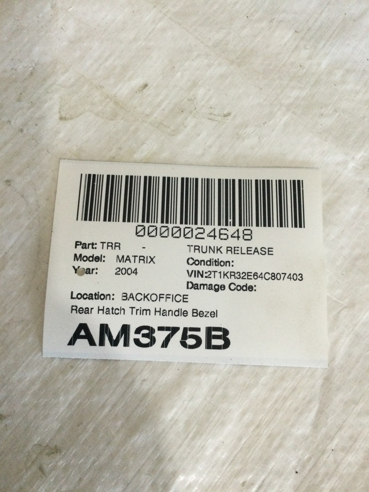 2004 Toyota Matrix Rear Handle Bezel OEM 76801-02130 A1