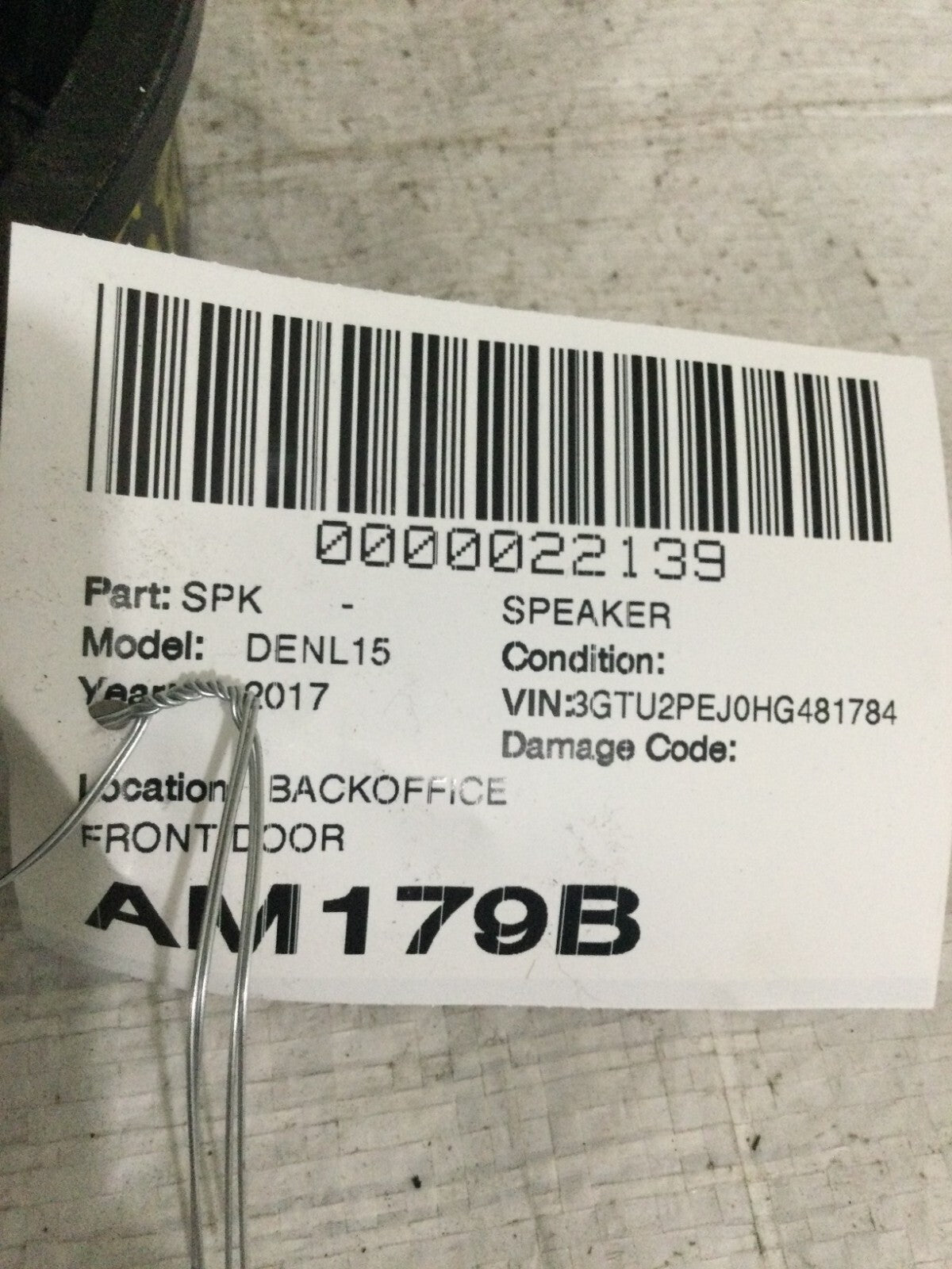2017 Sierra Denali 1500 Front Door Radio Speaker OEM 22753373