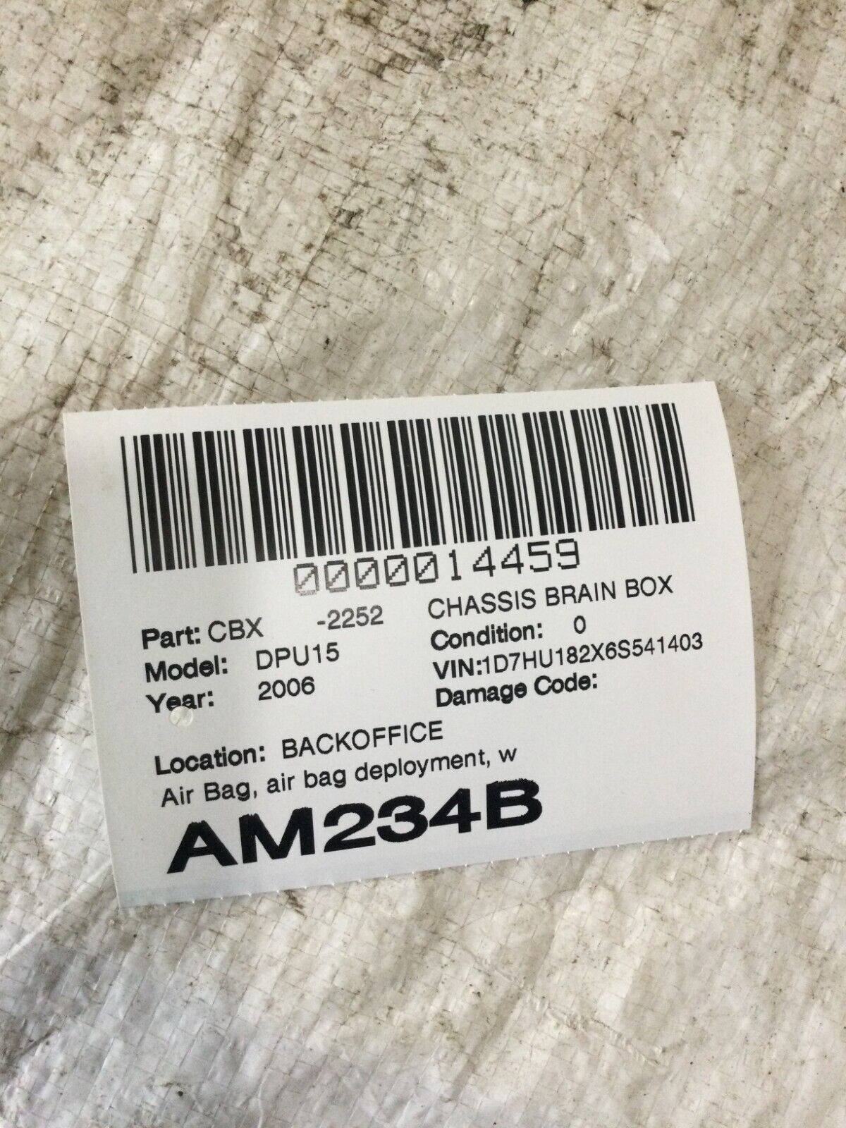 2006 Dodge Ram 1500 SRS Control Module Unit OEM 56043707AG