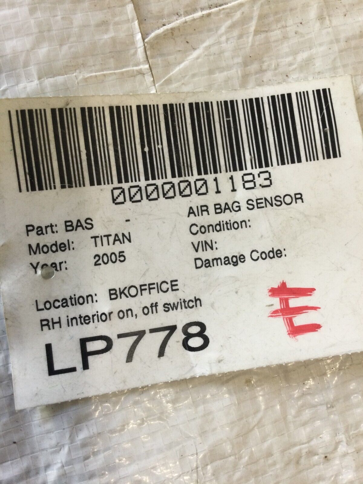 2005 Nissan Titan Right Interior SRS ON/OFF Switch OEM