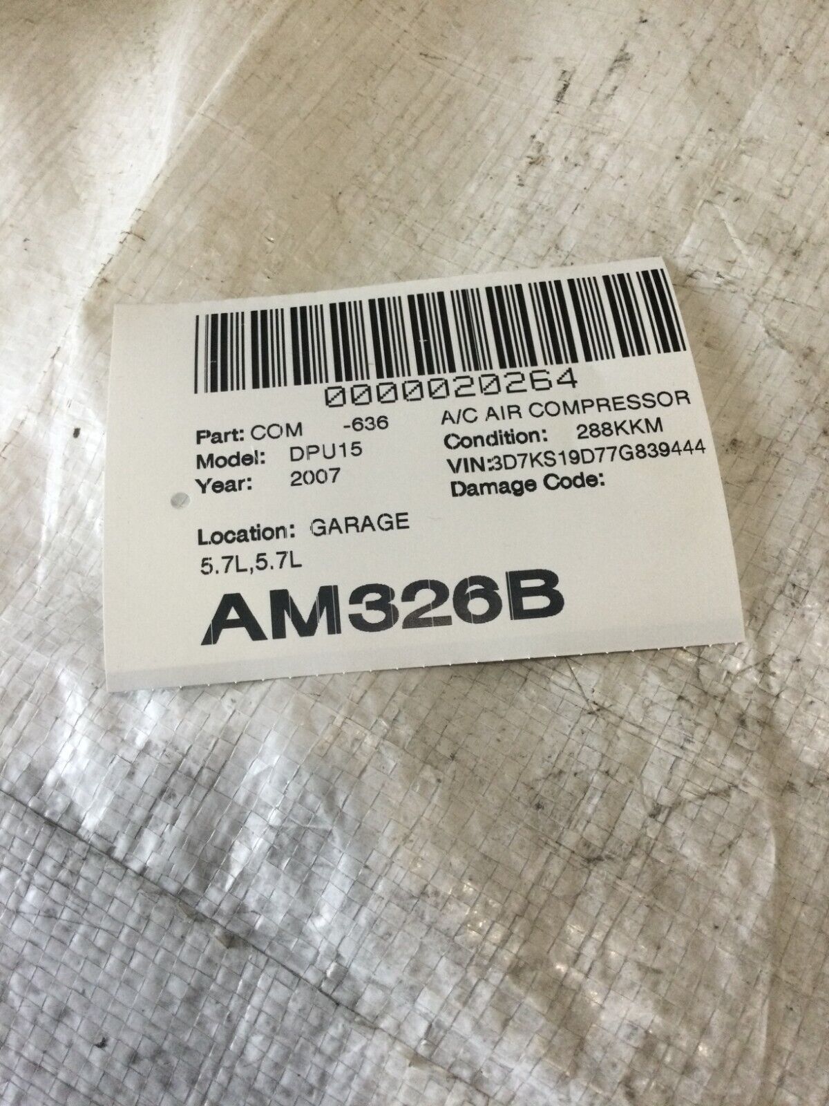 2007  Dodge Ram 1500 5.7L AC Compressor  OEM