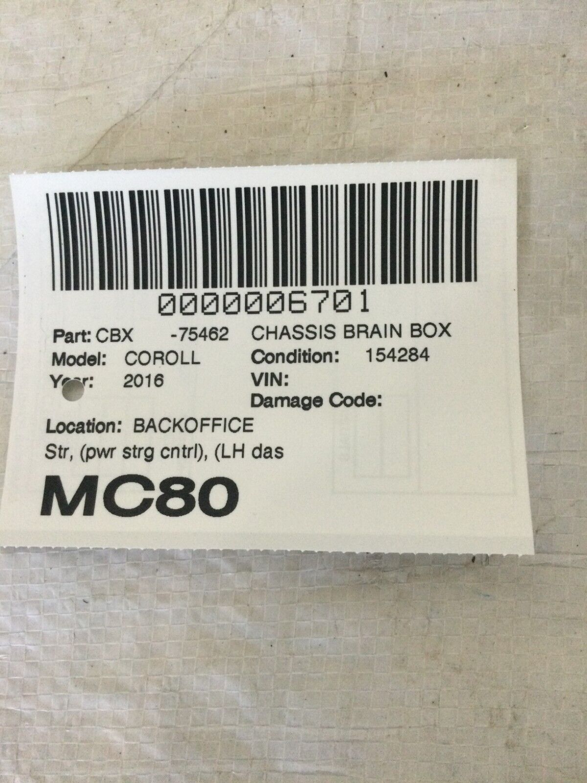  2016 Toyota Corolla Power Steering Control Module OEM 89650-02B20 