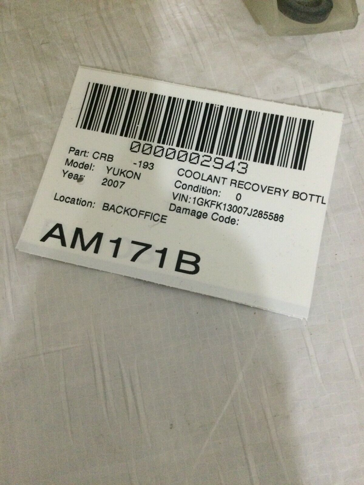2007 GMC Yukon Coolant Recovery Bottle OEM 5.3L