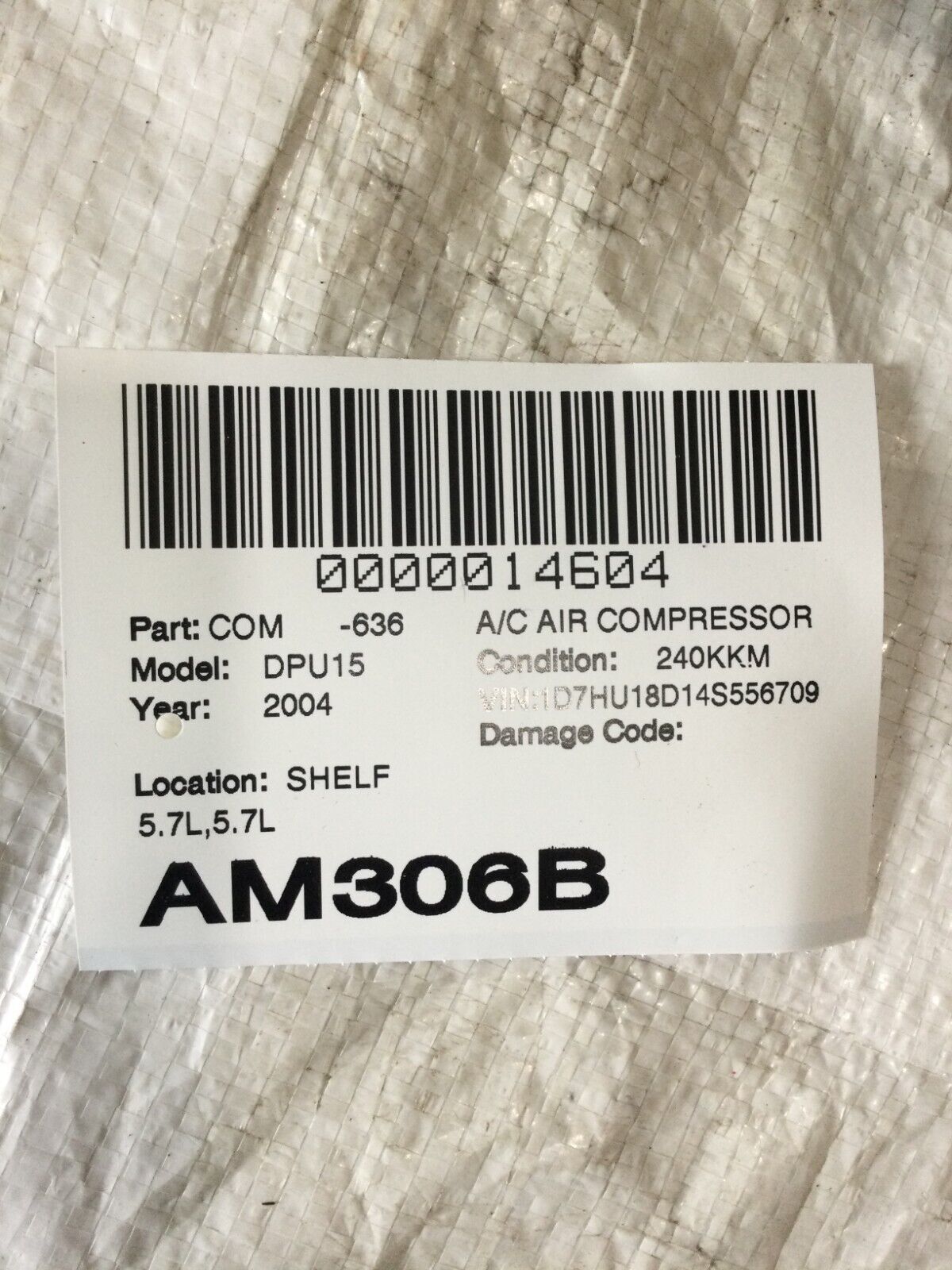 2004 Dodge Ram 1500  A/C Air Compressor 5.7L 447220-4821 OEM