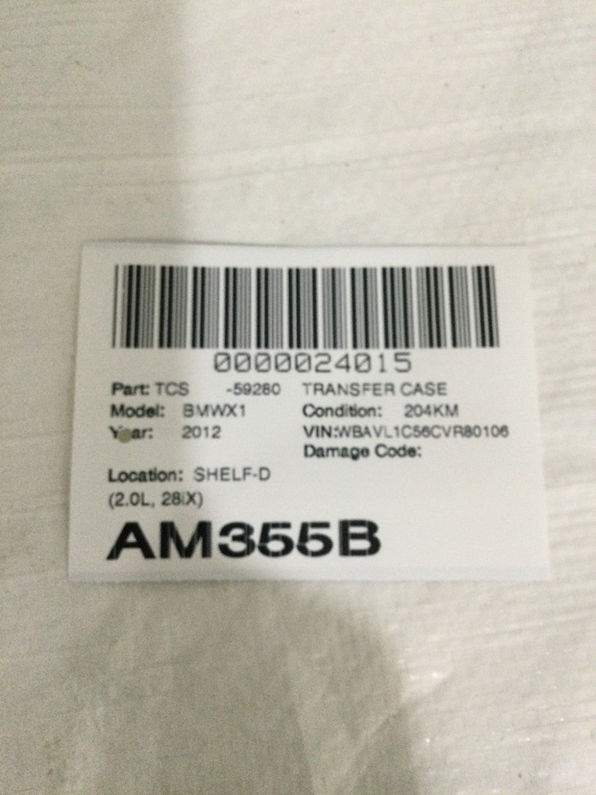 2012 BMW X1 2.0L Transfer Case OEM