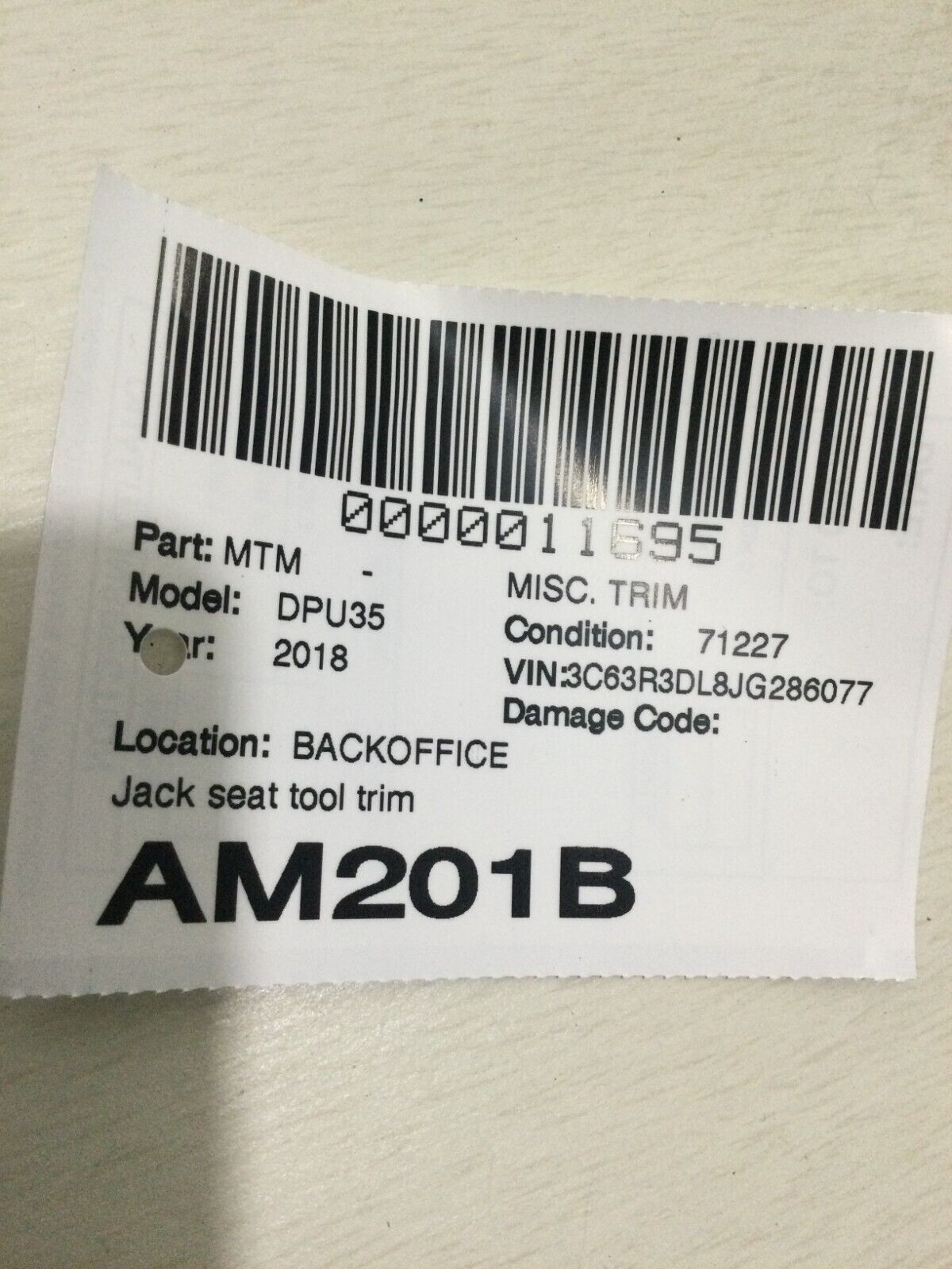 2018 Dodge Ram 3500 Jack Tool Trim 5021777 OEM