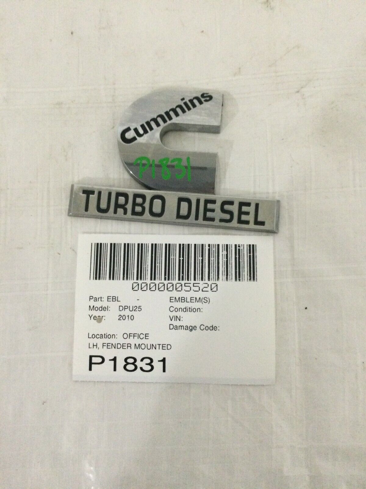 2006-2010 Dodge Ram 2500 3500 Cummins Turbo Diesel Chrome Fender Emblem OEM