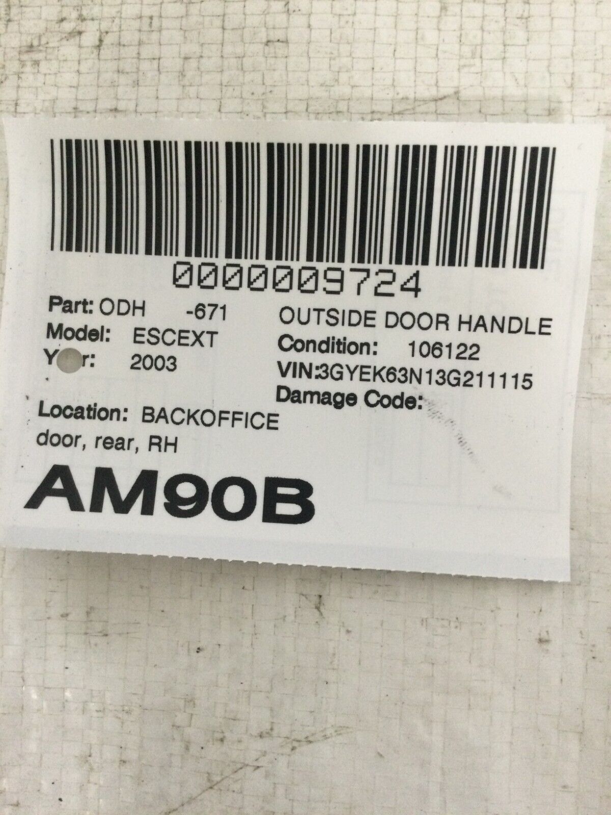 2002-2006 Cadillac Escalade EXT Exterior Door Handle Rear Right 15053144 OEM