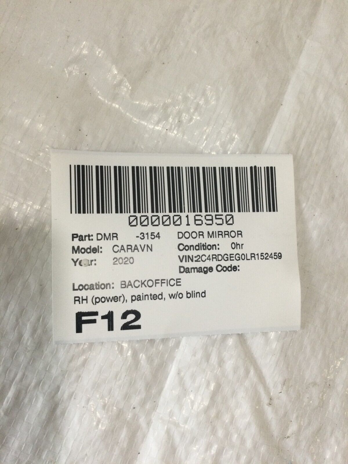 2020 Dodge Grand Caravan Heated Side View Door Miror Right OEM ( Chip Marked )