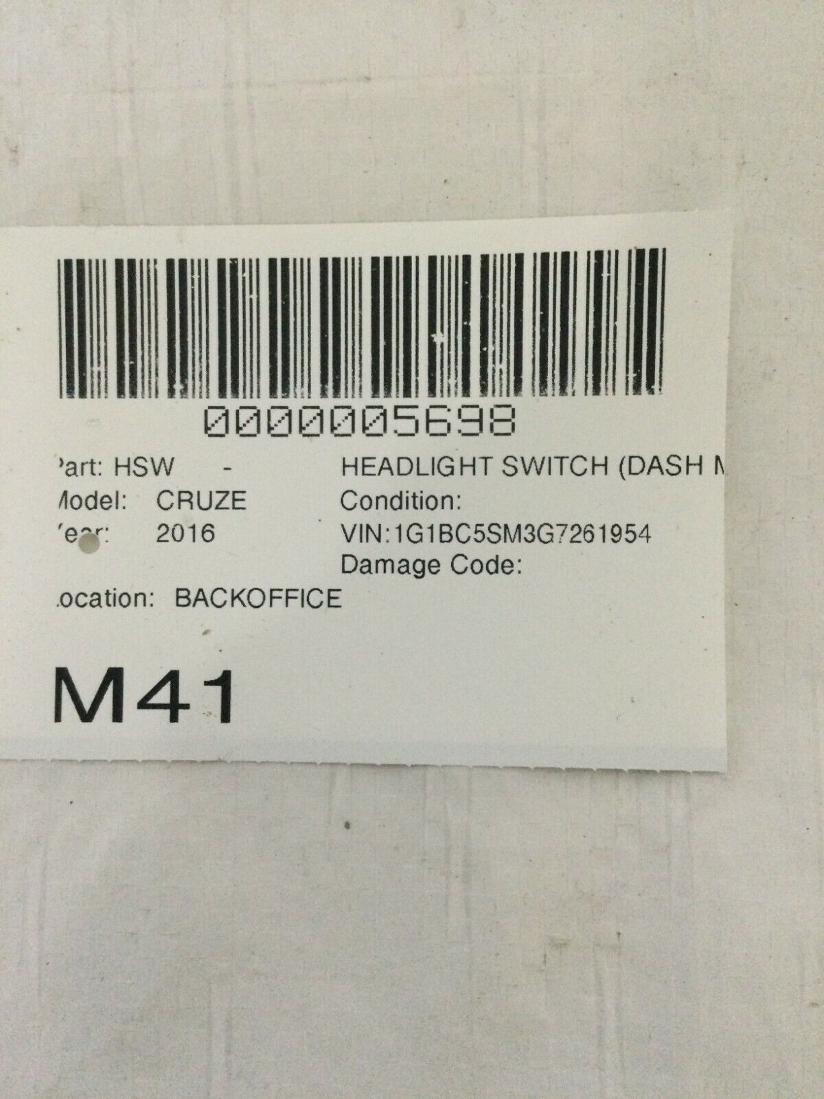 2016-2019 Chevrolet Cruze Headlight Control Switch 39059535 OEM