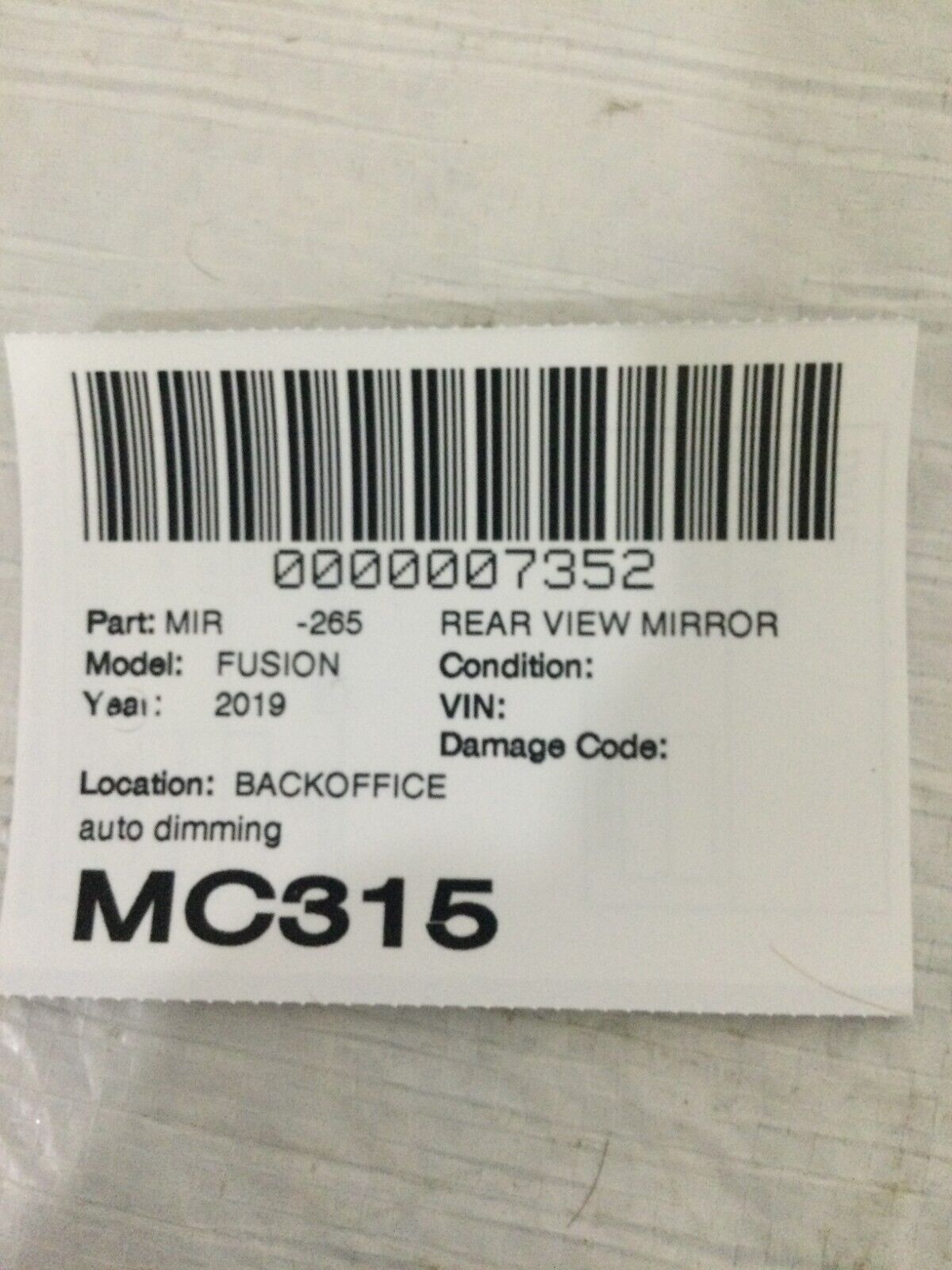 2019 Ford Taurus Autodim Interior Rear View Mirror OEM BU5A-17E678-LA