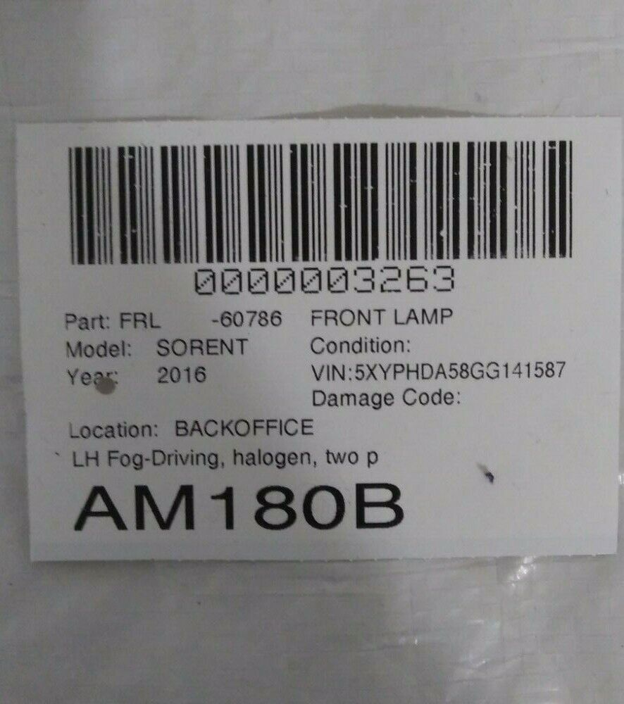 2016-2017 Kia Sorento Halogen Fog Light Left Driver Side OEM 