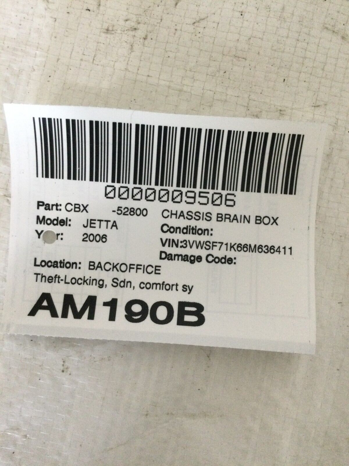 2006 Volkswagen Jetta Comfort Anti-Theft Locking Control Module OEM 1K0959433AF