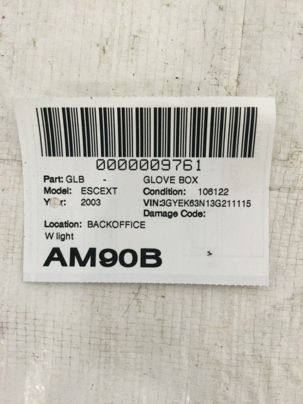 2003-2006 Cadillac Escalade EXT Glove Box W/ Light OEM