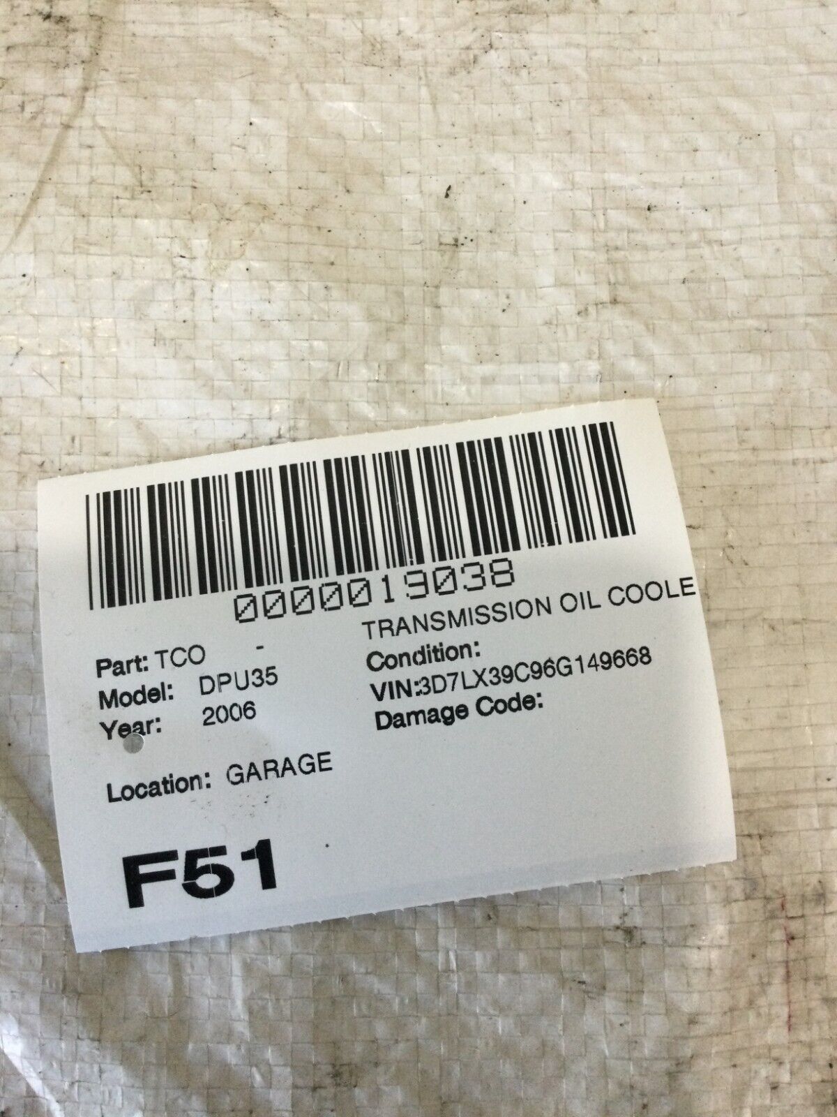 2006 Dodge Ram 3500 5.9L Transmission Oil Cooler OEM