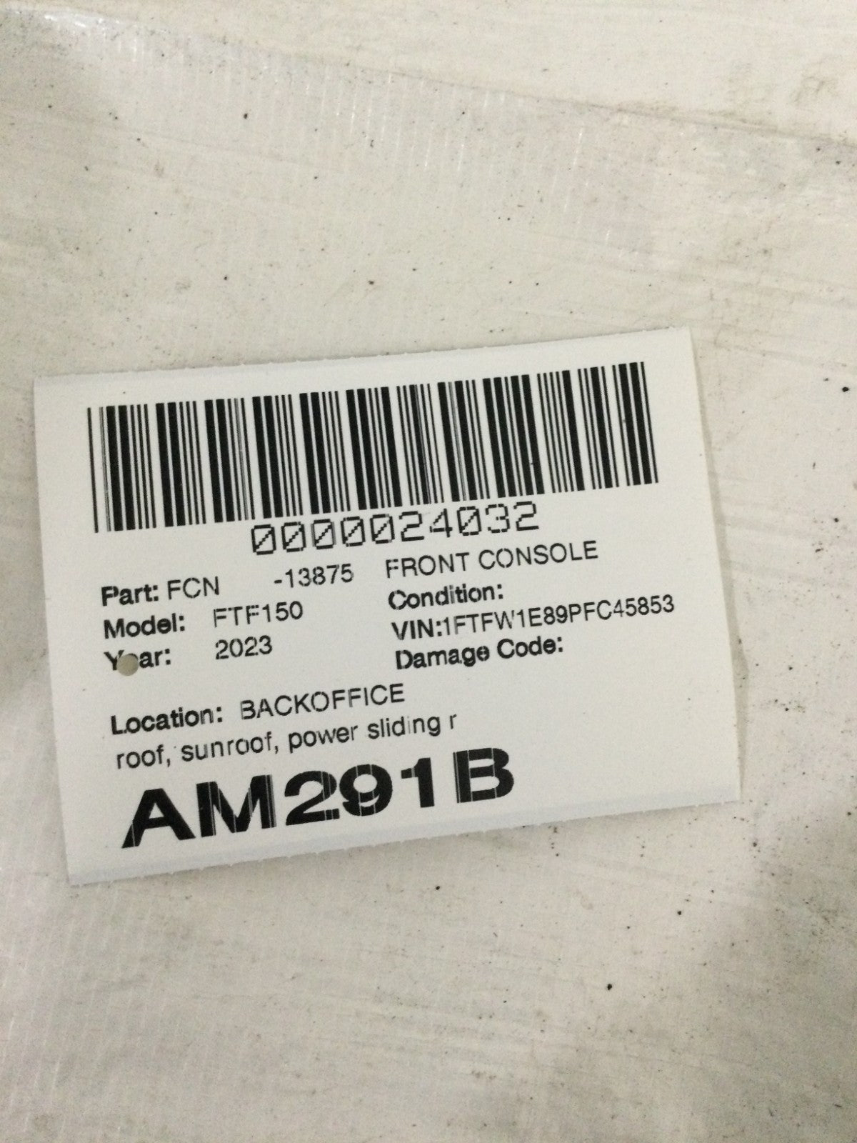 2023 Ford F-150 F150 Overhead Console OEM MARKED DAMAGE AND DOESN'T CLOSE