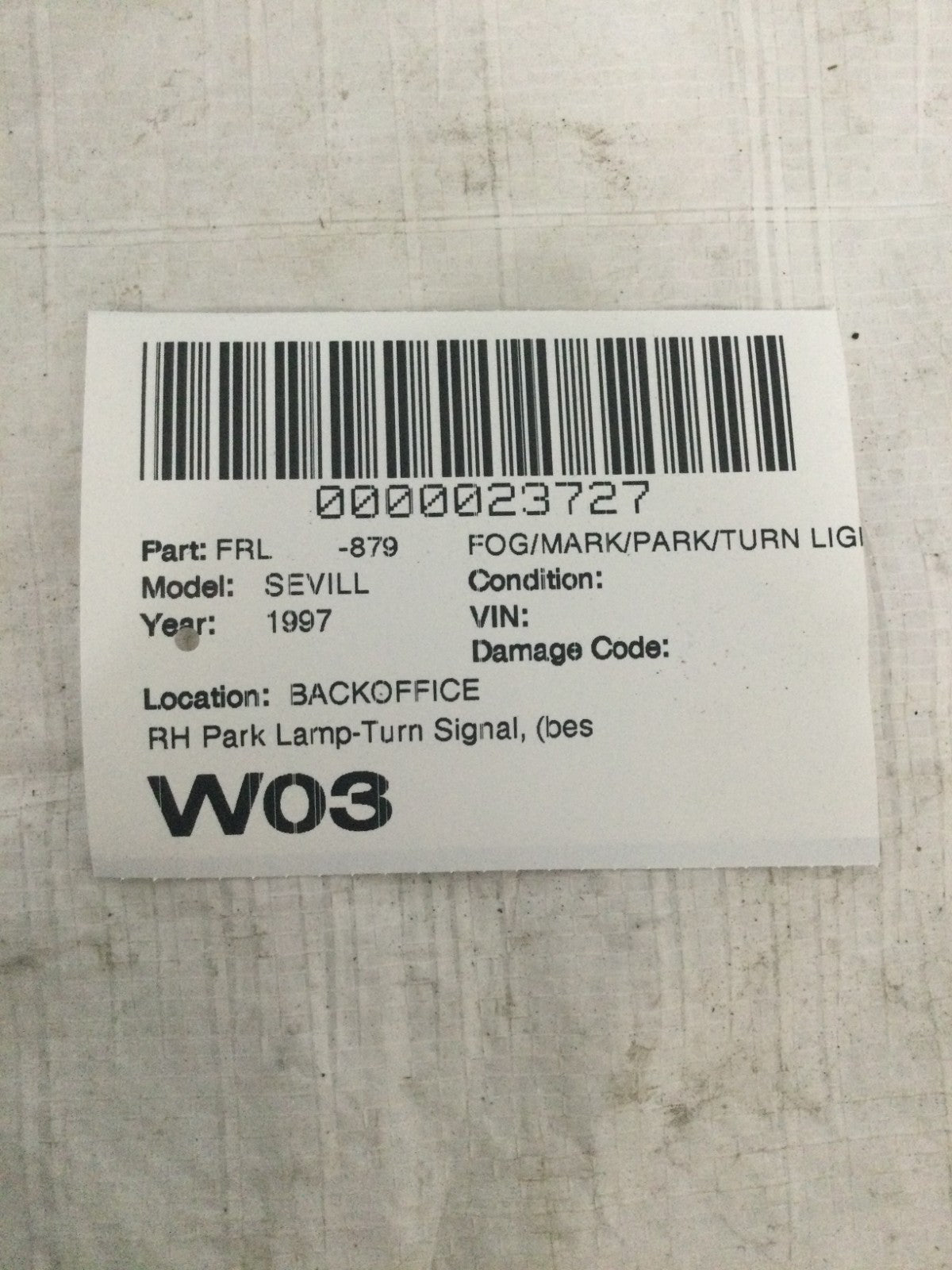 1997 Cadillac Seville Front Right Turn Signal Light OEM 16514962