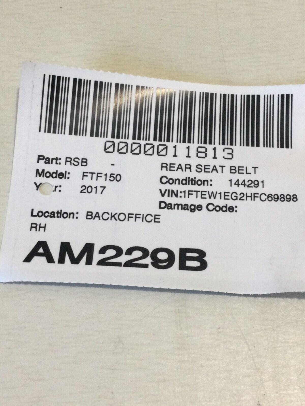 2017-2018 Ford F-150 F150 Rear Right Seat Belt Retractor OEM
